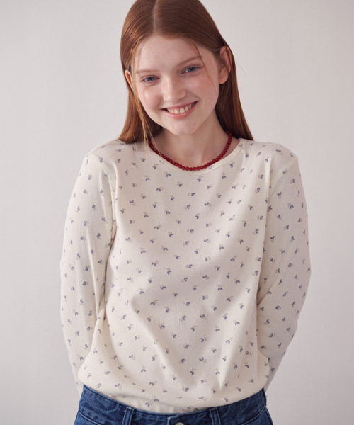 FLORAL LONG SLEEVE CREAM PURPLE FLOWER