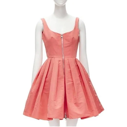 Alexander Mcqueen 2021 Pink Taffeta Zip Front Fit Flared Dress It38 S