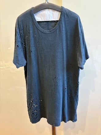 Amiri Mens Gray Blue Distressed Holes T-shirt 100% Cotton Size Medium