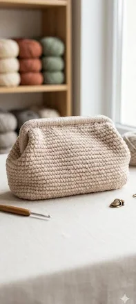 Minimalist Hand-Knitted Velvet Cloud Clutch Bag