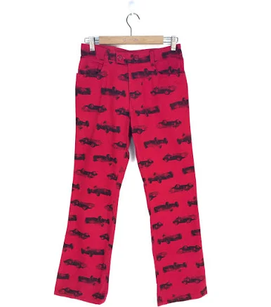 Vintage Japanese Brand Classics Race Cars Print Flare Pants