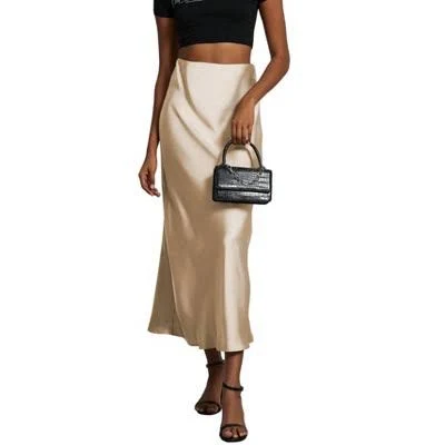 Women's High Waist Draped Slim Fit Satin Midi Skirt