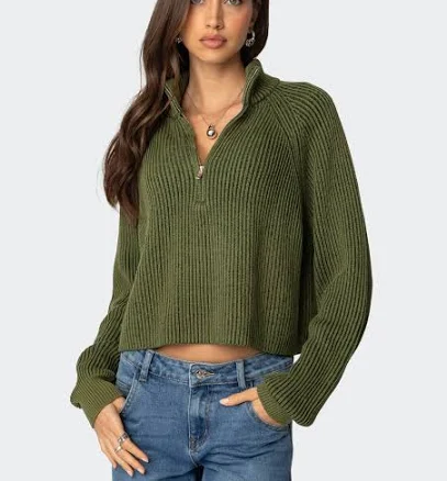 Edikted Women's Cropped Rib Knit Sweater