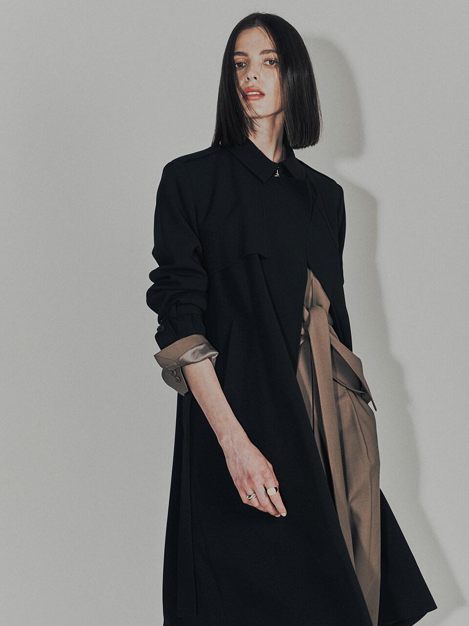 [Drama Signature]Belted Straight Trench_BLACK