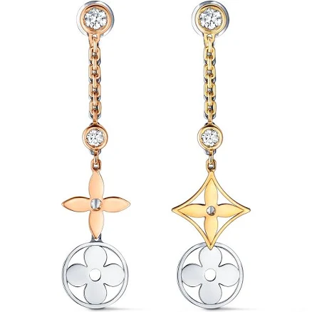 Louis Vuitton Blossom Long Earrings in 3 Golds with Diamonds