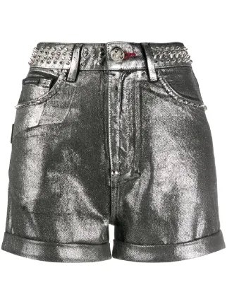 Metallic-print Studded Shorts