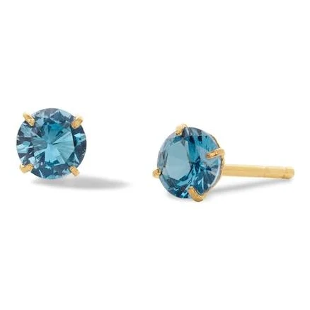 14K Solid Gold Cubic Zirconia Solitaire Stud Earrings