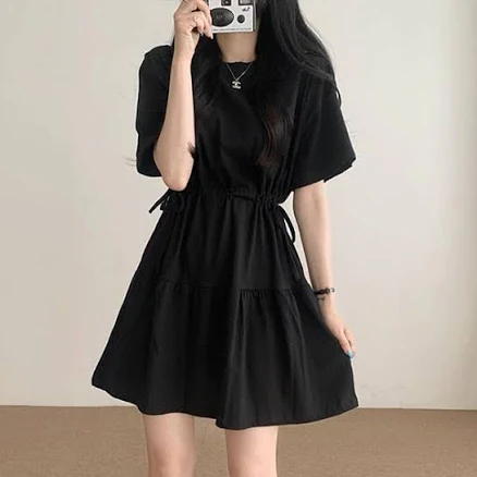 Korean Fashion Side Shirring Mini Cancan Dress