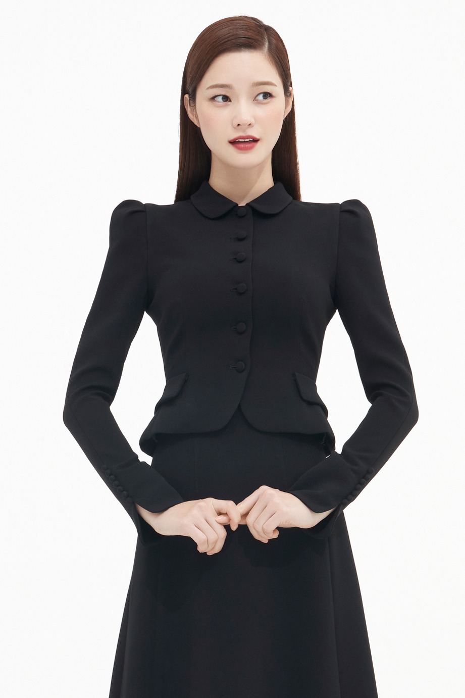 Crepe Round Collar Flare Jacket