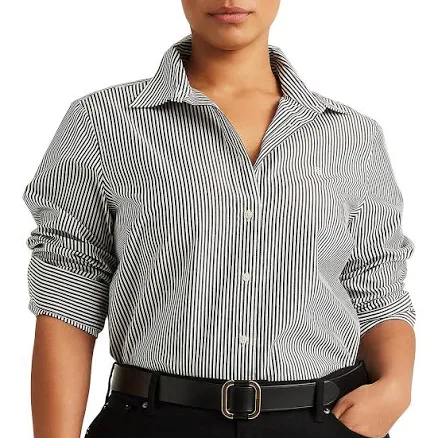 LAUREN Ralph Lauren Women's Plus-Size Striped Easy Care Cotton Shirt