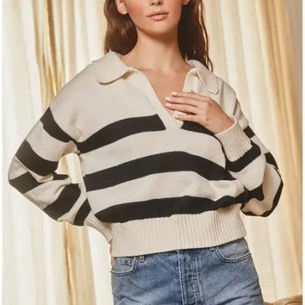 Triple Stripe Collared Sweater