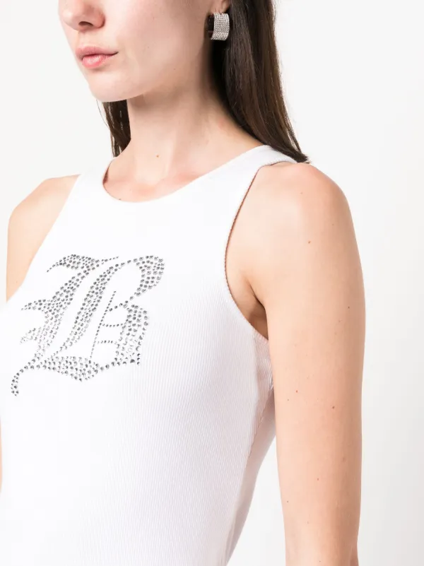 Rhinestone-logo Ribbed Vest Top