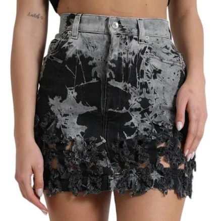 Dolce & Gabbana High-Waist Lace Trim Denim Mini Skirt