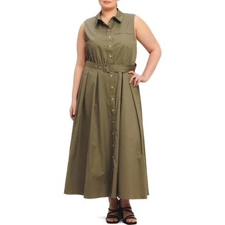 FLYING TOMATO Belted Sleeveless Maxi Shirtdress