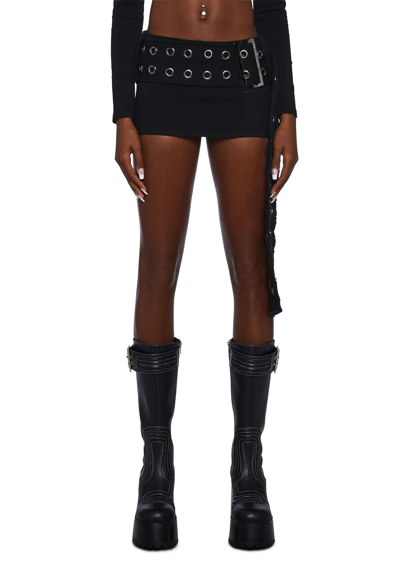 Generation Kiss Denim Faux Wrap Belt Skirt