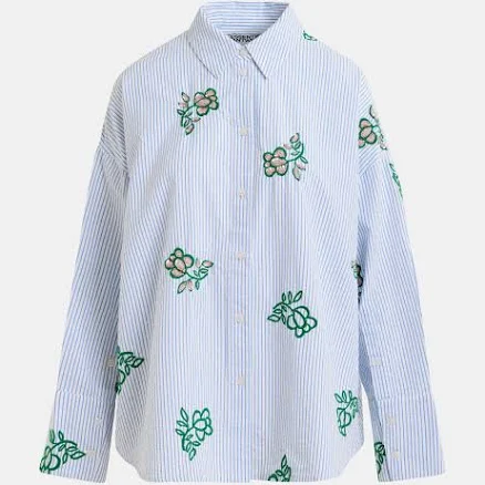 Cotton Shirt with Pinstripes and Embroidered Details