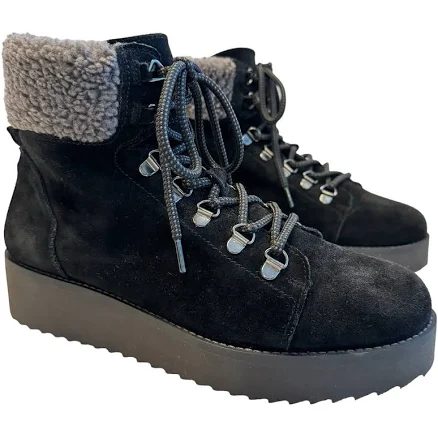 Sam Edelman Franc Suede Hiking Platform Wedge Booties Faux Fur Trim