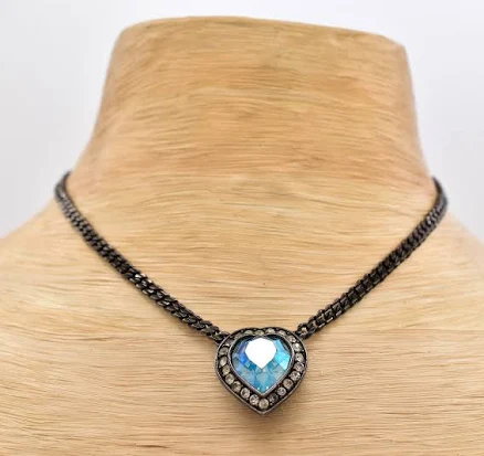 Ysl Vintage Crystal Heart Choker Collar Necklace Ab Rhinestone Signed