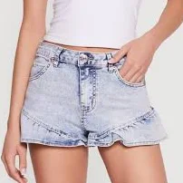Almost Famous Acid Wash Ruffled Denim Shorts