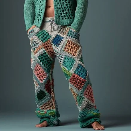 Granny Square Crochet Patchwork Knit Trousers
