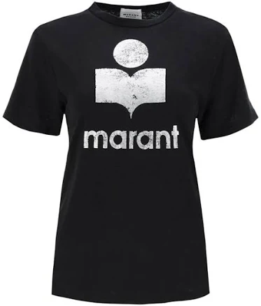 Isabel Marant Etoile Women 'koldi' Black Crewneck T-shirt With Contrasting Logo In Linen Woman Isabe