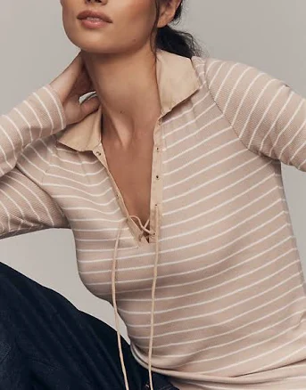 Tie-Front Long-Sleeve Top by Maeve in Beige, Size: Small at Anthropologie