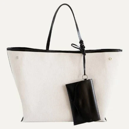 KINDERSALMON Kindersalmon Leather-Trimmed Canvas Tote Ecru H
