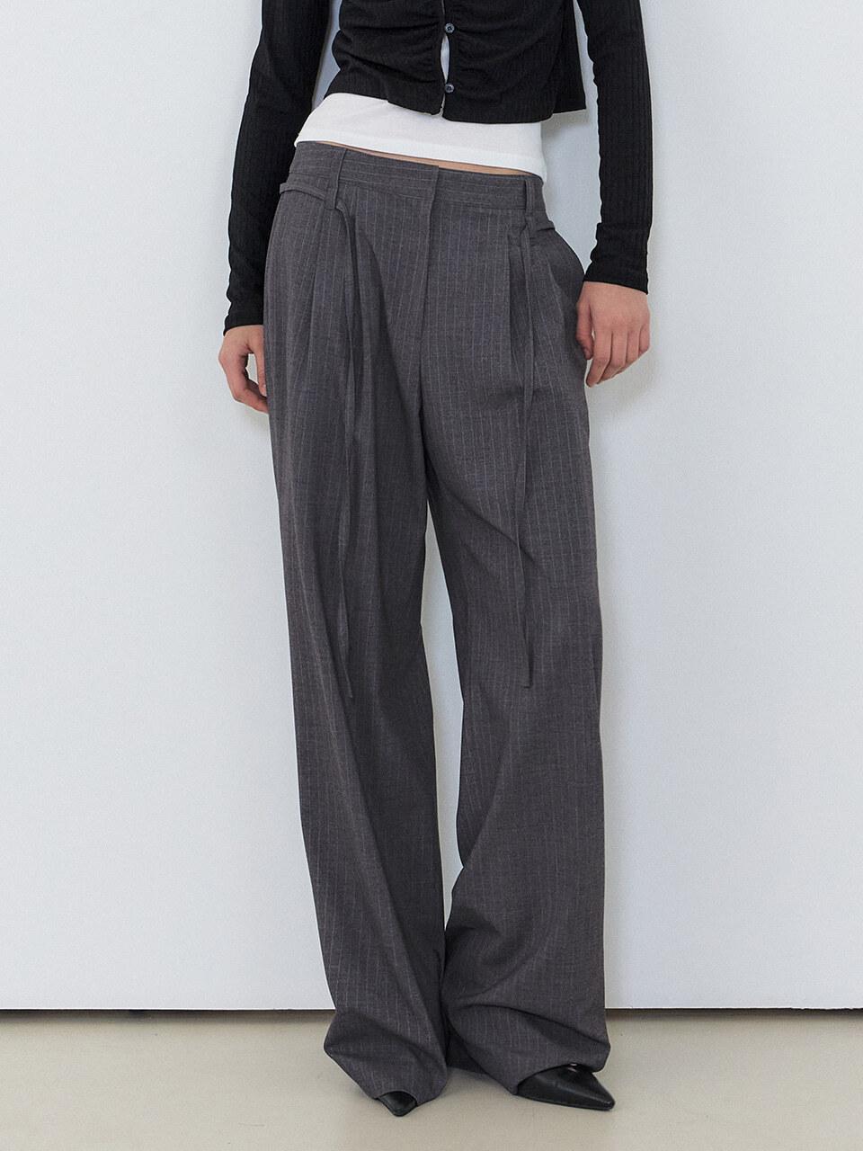 Double Belt Stripe Wide Pants