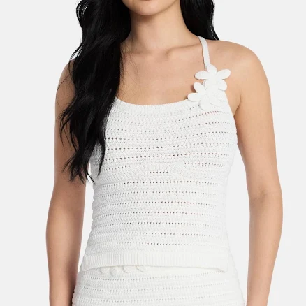 Madden NYC Women's Crochet Cotton Top with 3D Flowers