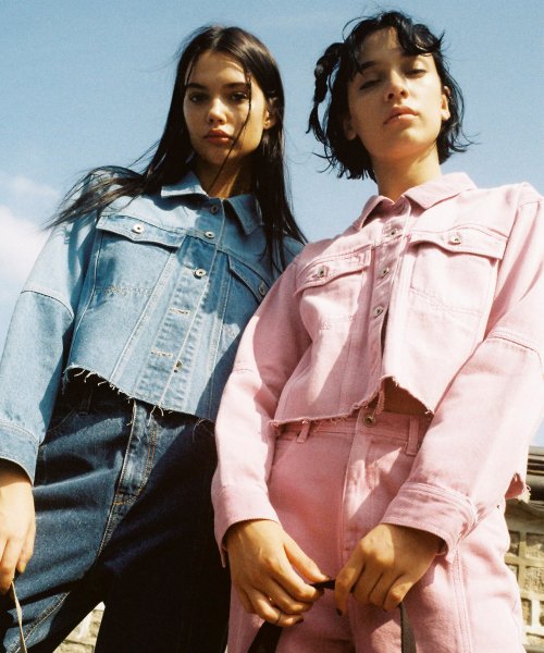 (W) CUTTING CROP DENIM JACKET PINK