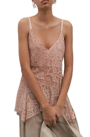 MANGO Crumble Handkerchief Lace Camisole in Pastel Pink at Nordstrom, Size Medium