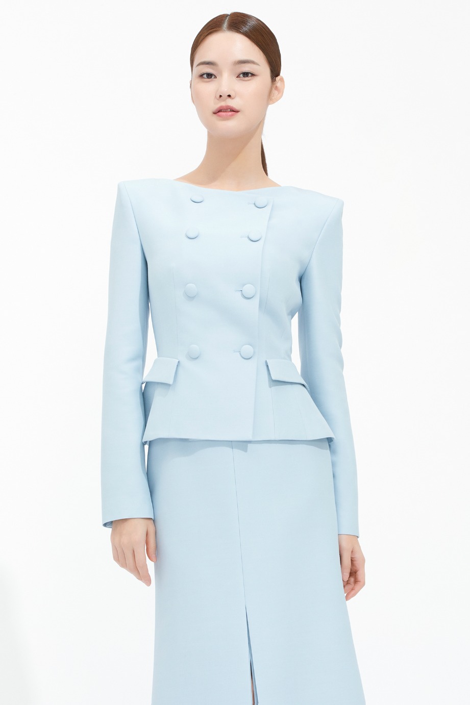 WOOL SILK BOAT NECK LINE FLARE JACKET
