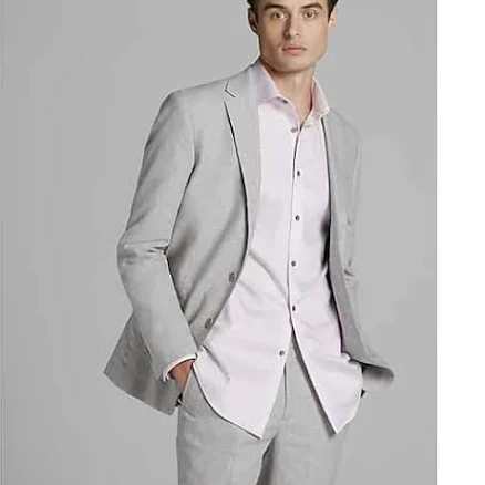 JOE Joseph Abboud Slim Fit Linen Blend Suit Jacket in Light Gray – Men’s Lightweight Blazer, Size 40 Regular for Weddings and Work