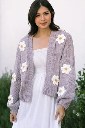 Morning Lavender Angela Floral Knit Cardigan