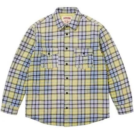 Supreme x True Religion Quilted Lined Plaid Flannel Shirt 'Yellow' | Men's Size XL