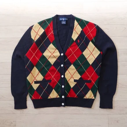 Vintage Polo Ralphlauren Merino Wool Argyle Check Cardigan