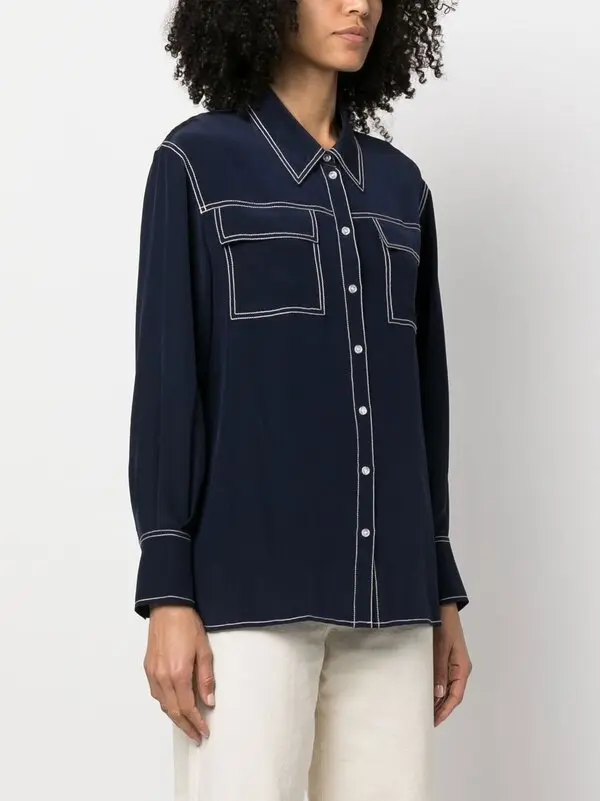 Contrast-stitch Silk Shirt