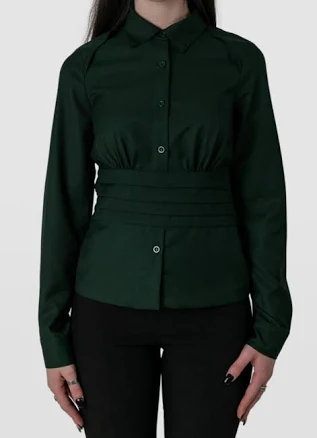 $738 Rhude Women's Green "sita" Pleated Waist-wrap Button-up Shirt Top