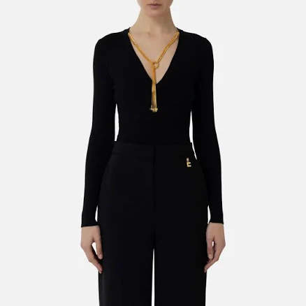 Black rib knit top with necklace L
