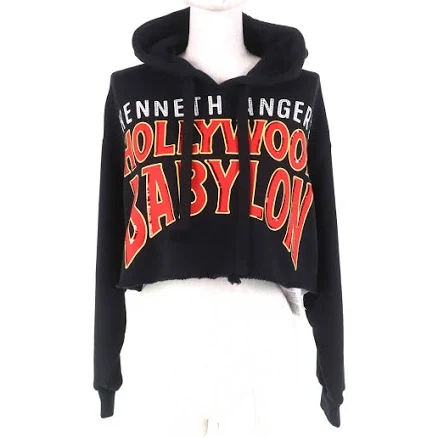 Excellent condition GUCCI 2022AW 688197 100% cotton Hollywood Babylon cropped hoodie with rhinestone