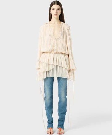 Blumarine Flounced Pleated Georgette Dress