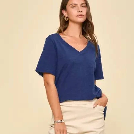 V-Neck Knit Cotton Top