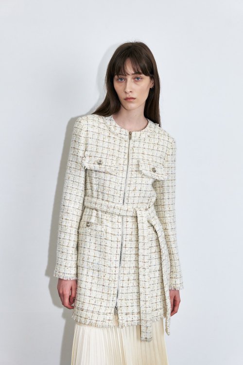 Tweed Zip-up Dress and Jacket, Ivory