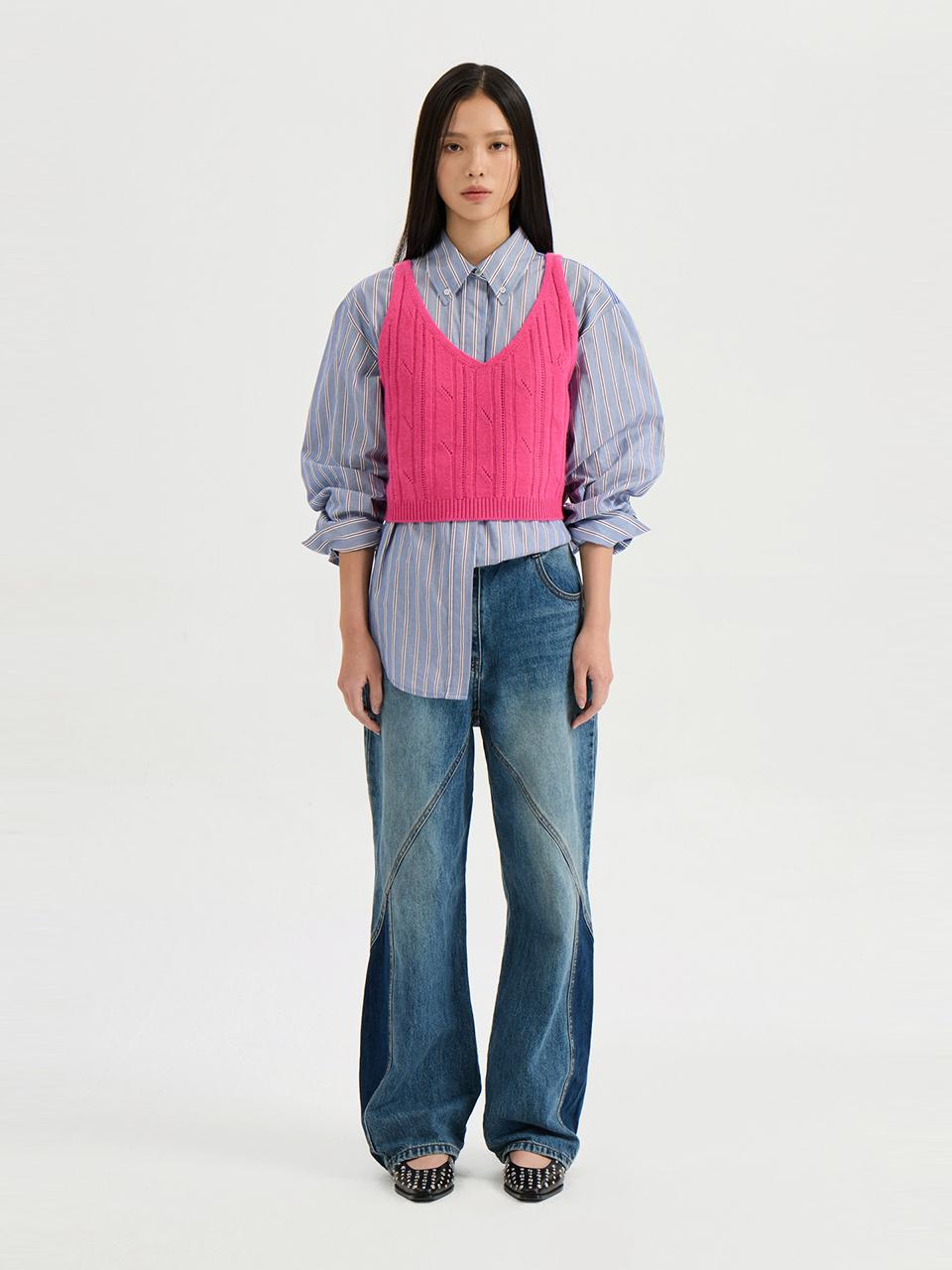 Cable Cashmere Cropped Sleeveless Knit Pullover (p
