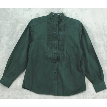 Vintage Bonnie Boerer Shirt Womens 10 Green Pintuck Pleated Mock