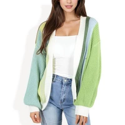 Anna-Kaci Women's Color Block Open Front Cardigan with Balloon Sleeves