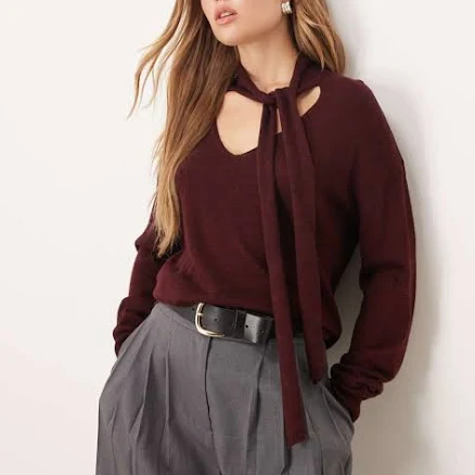 MANGO Women's V-Neck Sweater with Scarf