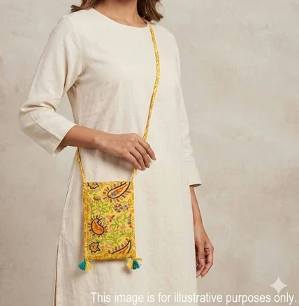 Yellow Upcycled Cotton Crossbody Bag Paisley Embroidered Mini Sling
