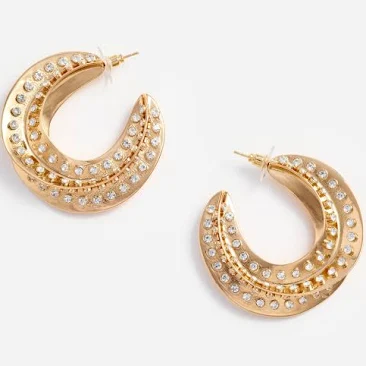 Self Portrait Crystal Twisted Hoop Earrings
