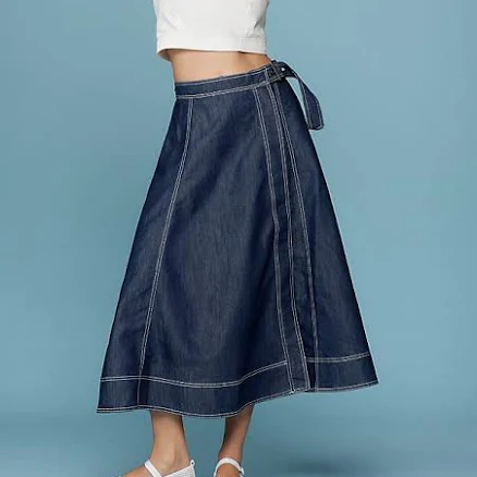 Side-Slit Denim A-Line Midi Skirt by Pilcro in Blue, Size: XS at Anthropologie